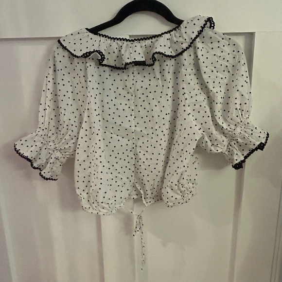 Reformation polka dot ruffle cropped Cambri top Small - Picture 4 of 11